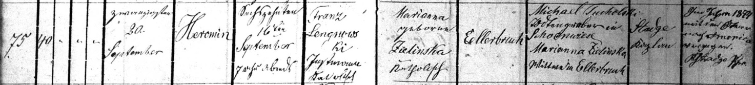 Herman Lingnowski 1863 Baptism Record