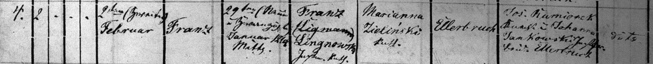 Frank Lingnowski 1868 Baptism Record