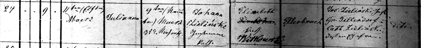 Julianna Zielinski 1866 Baptism Record