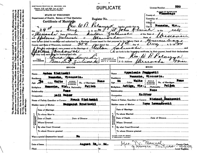 Lawrence and Lena Marriage certificate